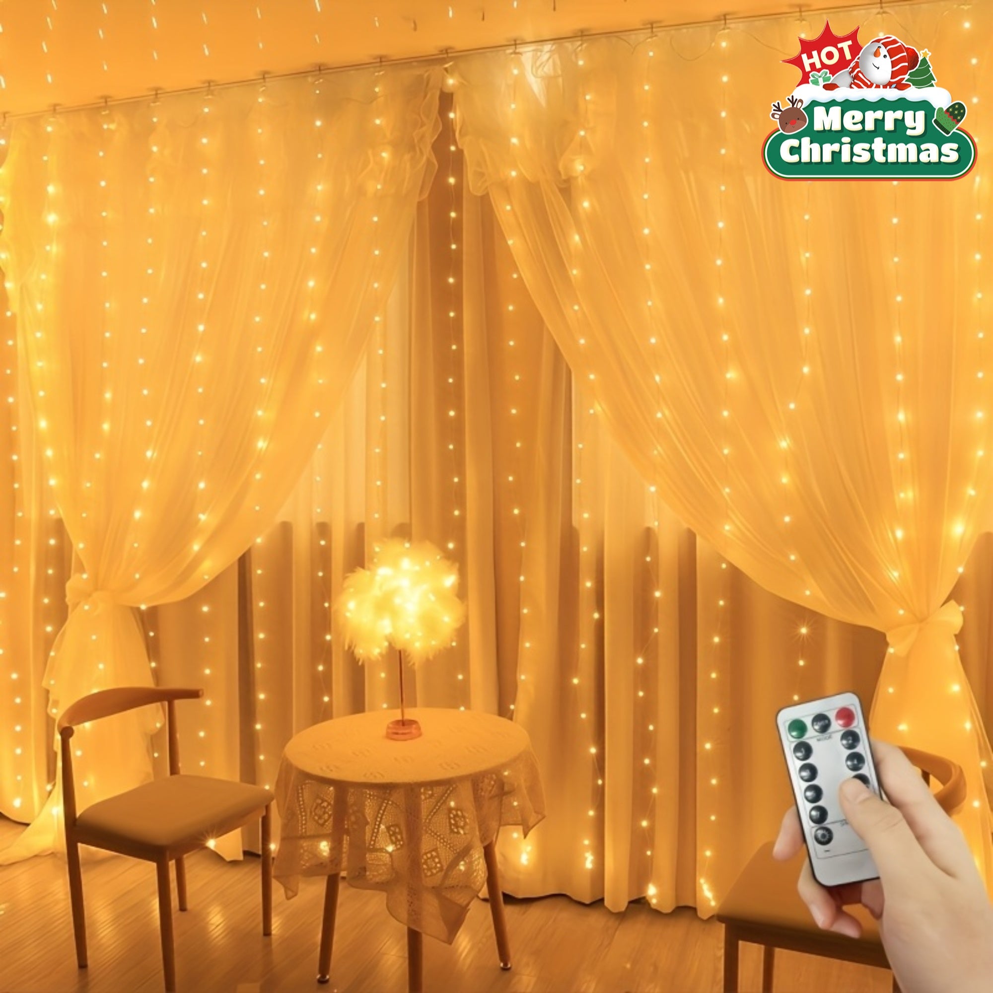 USB LED Curtain Fairy Lights 8 Modes Remote Holiday Decor