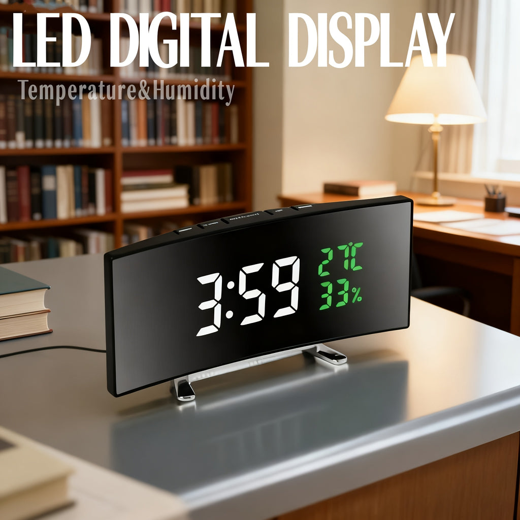 Modern LED Digital Clock WhiteGreen Display Temp Alarm