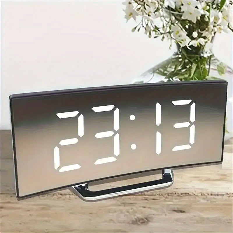 Sleek Curved LED Digital Clock Silent Dual Power Large Screen