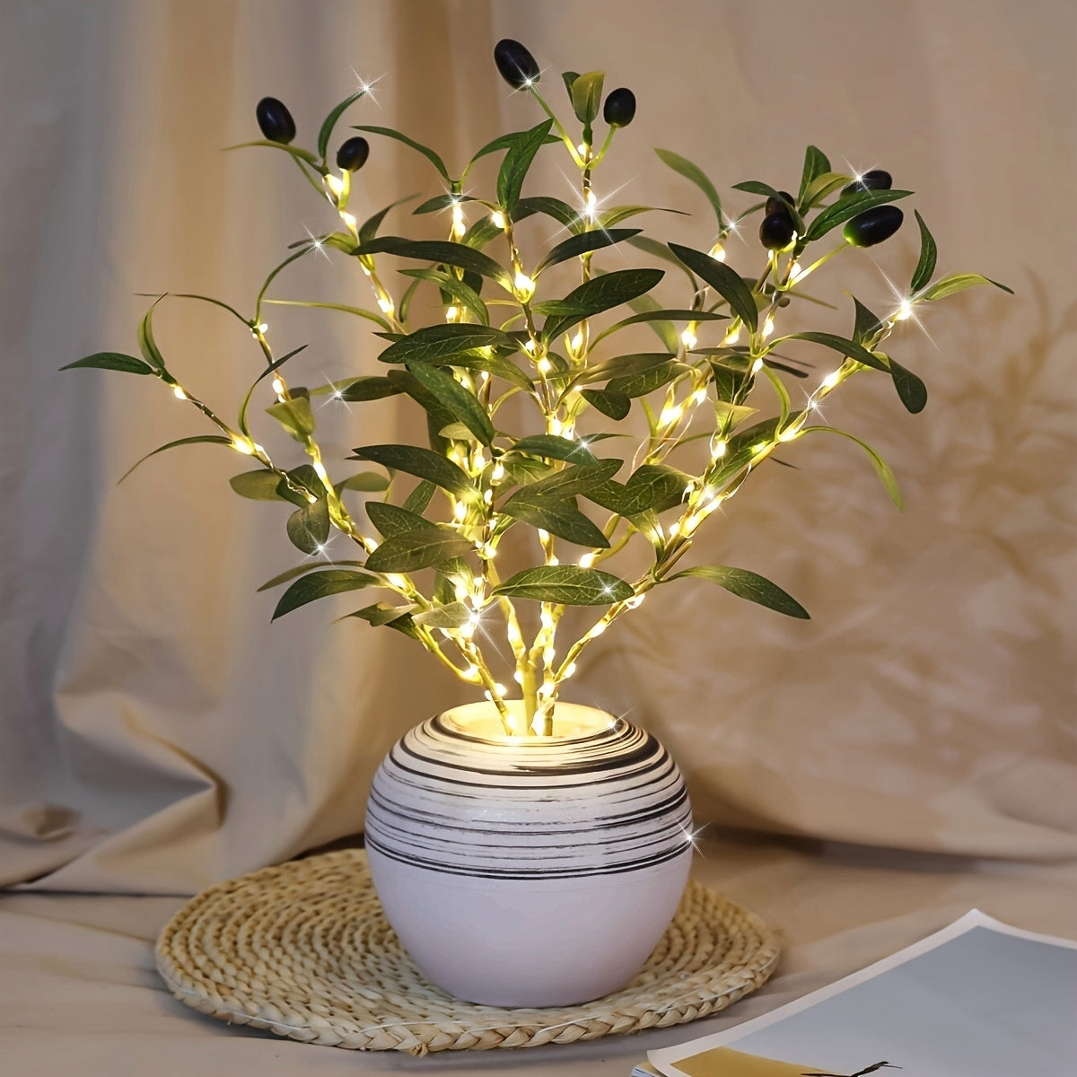 LED Olive Branch Tree Light MultiColor BatteryPowered Decor