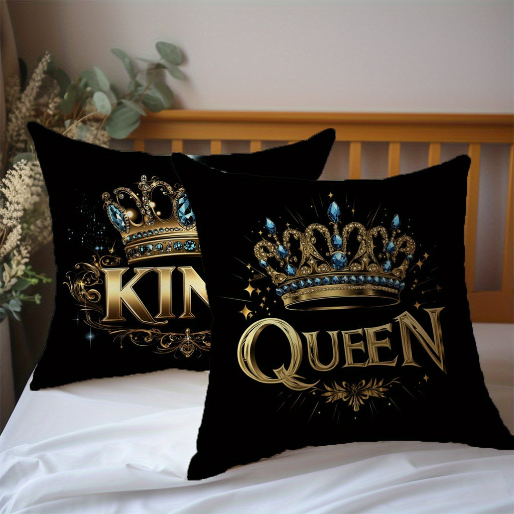 Regal Black  Gold Crown Pillow Covers for Sofa
