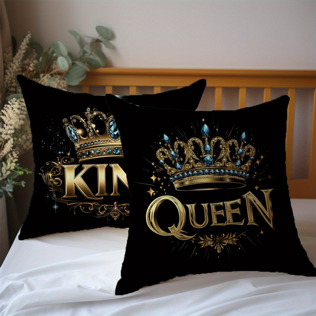 Regal Black  Gold Crown Pillow Covers for Sofa