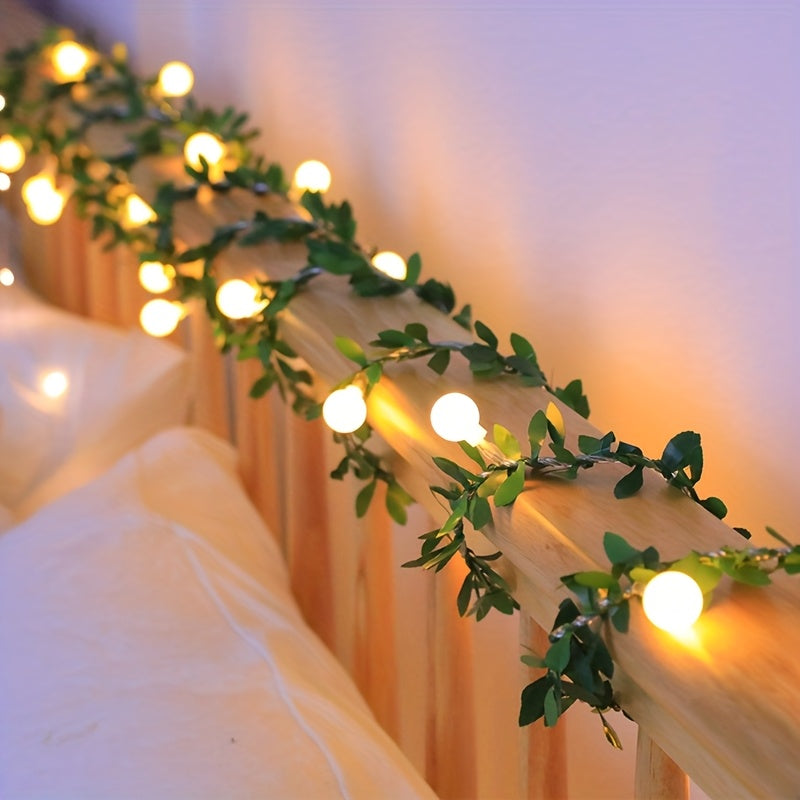 Battery LED Ivy Fairy Lights White Balls Green Vine Decor