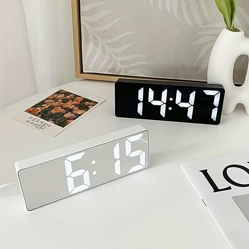 LED Mirror Alarm Clock Modern Digital Desk  Bedroom Accessory
