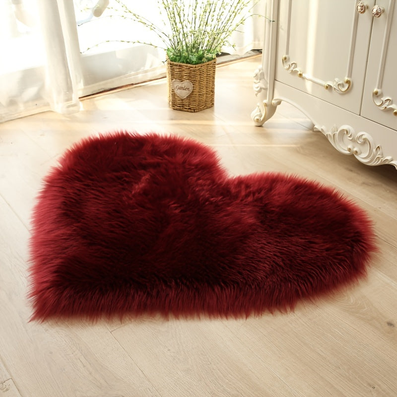 Fuzzy Heart Rug Plush Faux Fur for Cozy Comfort