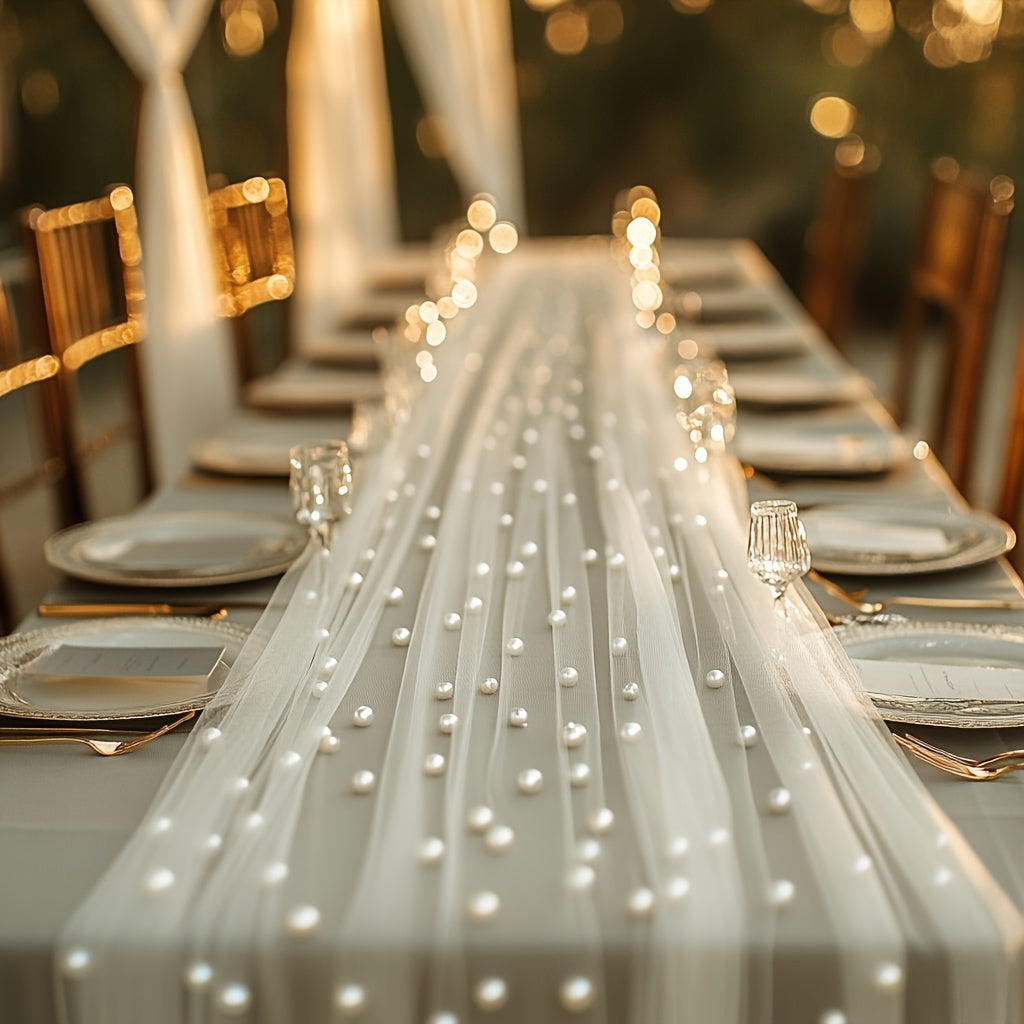 Elegant Pearl Sheer Table Runner for Romantic Events