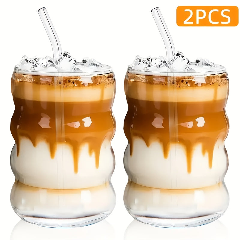 Caterpillar Glass Cups w Straws  Stylish Iced Coffee  Tea Set