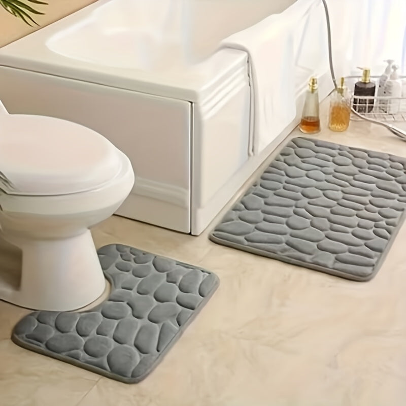 Soft Stone Pattern Bath Mats 2pc AntiSlip Quick Dry Set