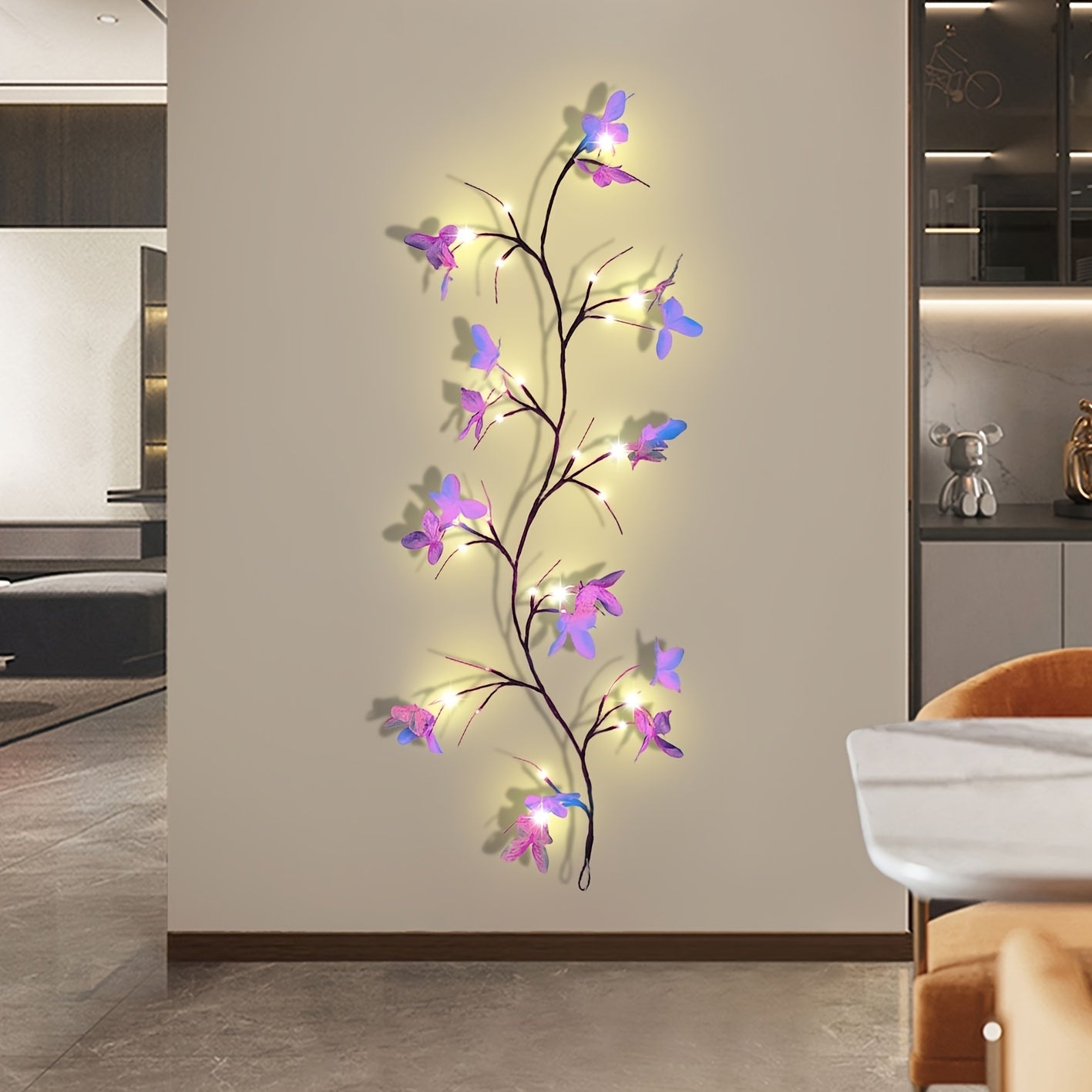 100cm Warm White Butterfly Branch Lights 8 Modes Festive Glow