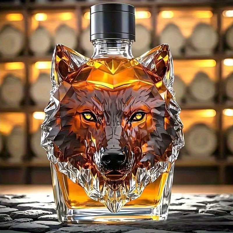 Wolf Head Amber Whiskey Bottle Unique Anniversary Gift