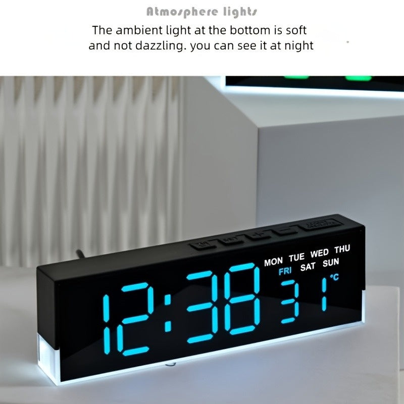 Stylish LED Alarm Clock Dual Alarms Blue Light USB Powered