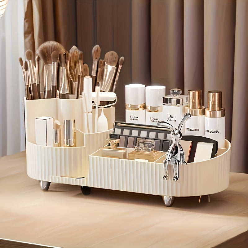 Rotating Beige Cosmetic Organizer Brushes Polish Art Supplies