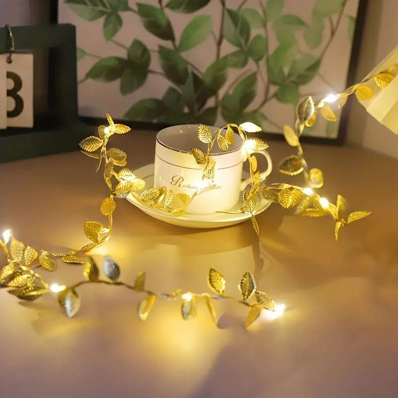 Golden Leaf Fairy Lights Elegant BatteryPowered Warm White Decor