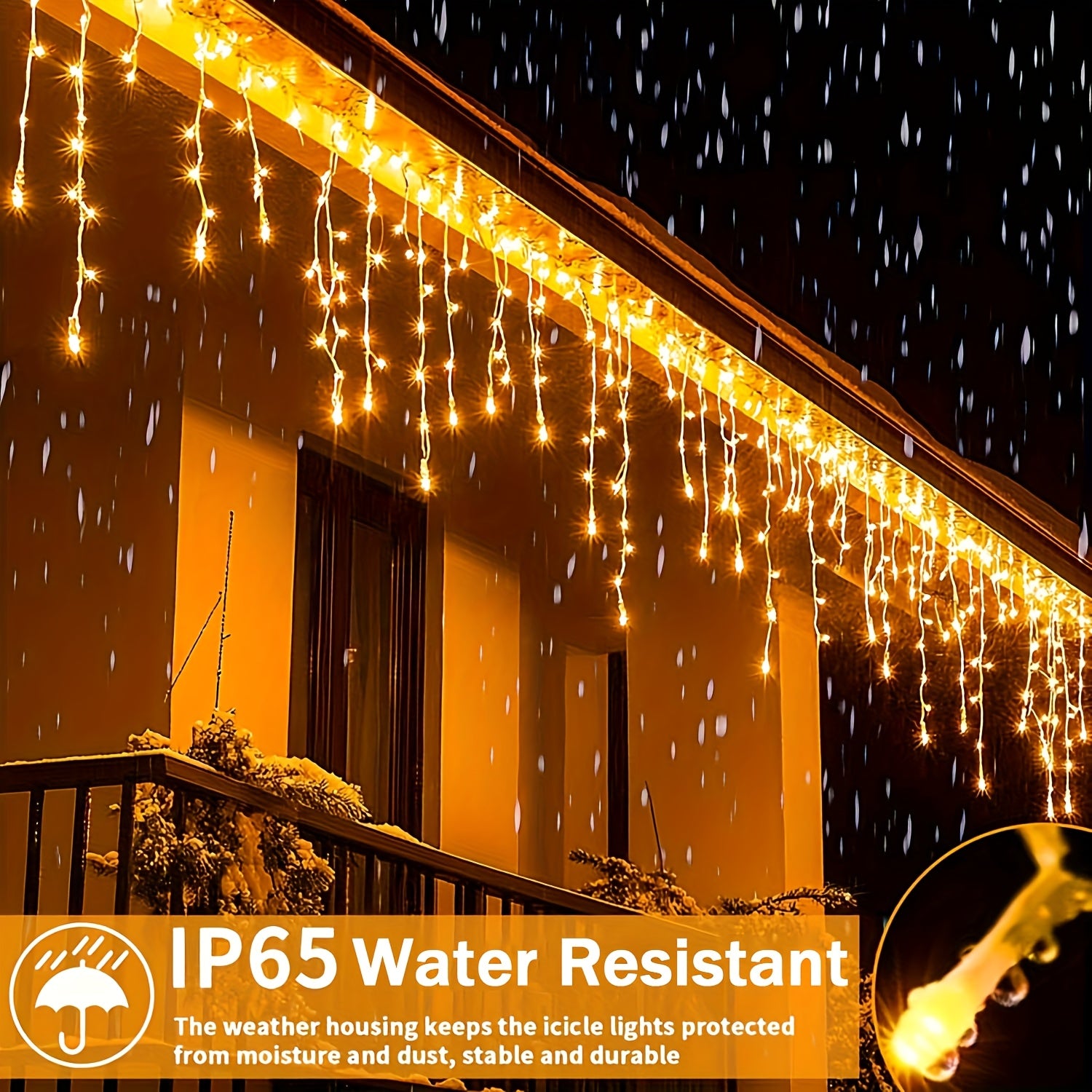 AIPUSI Solar Icicle Lights 8 Modes IP65 WarmWhiteColorful Decor