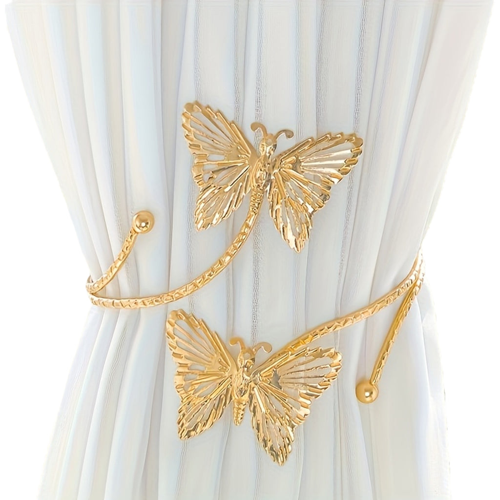 Elegant Golden Cast Iron Butterfly Curtain Tiebacks