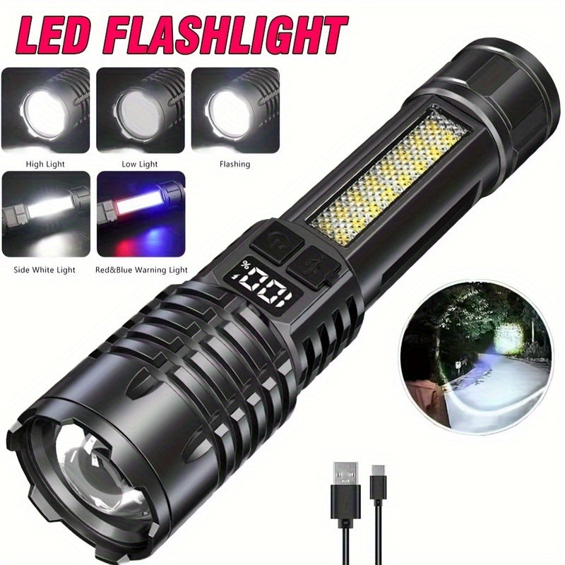 Bright USB Rechargeable LED Flashlight with Side Lamp