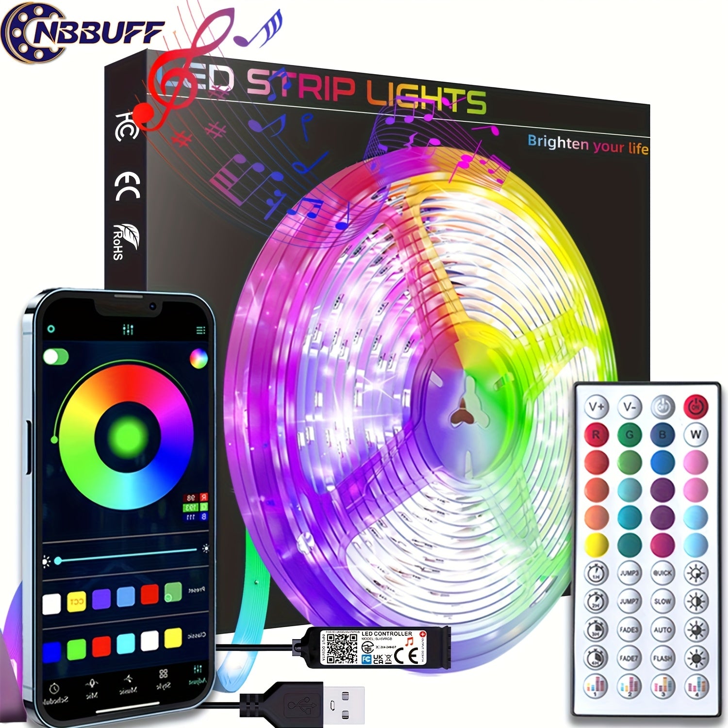 NBBUFF Smart LED Strip Lights Music Sync App Control Color Changing