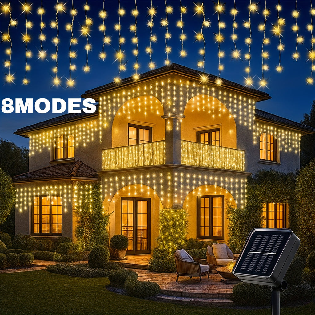 Solar Icicle Lights Festive Waterproof 8Mode Outdoor Decor