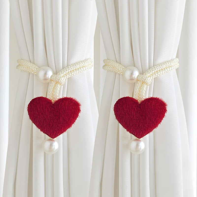 Elegant Heart Tiebacks PinkBeige Soft Polyester Decor