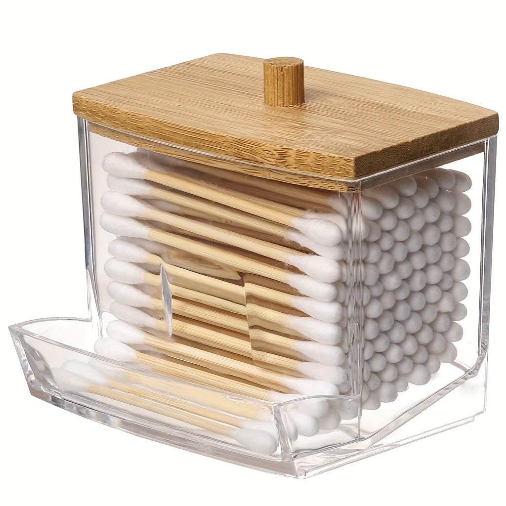 Clear Acrylic Swab Holder Dustproof Wood Lid Organizer